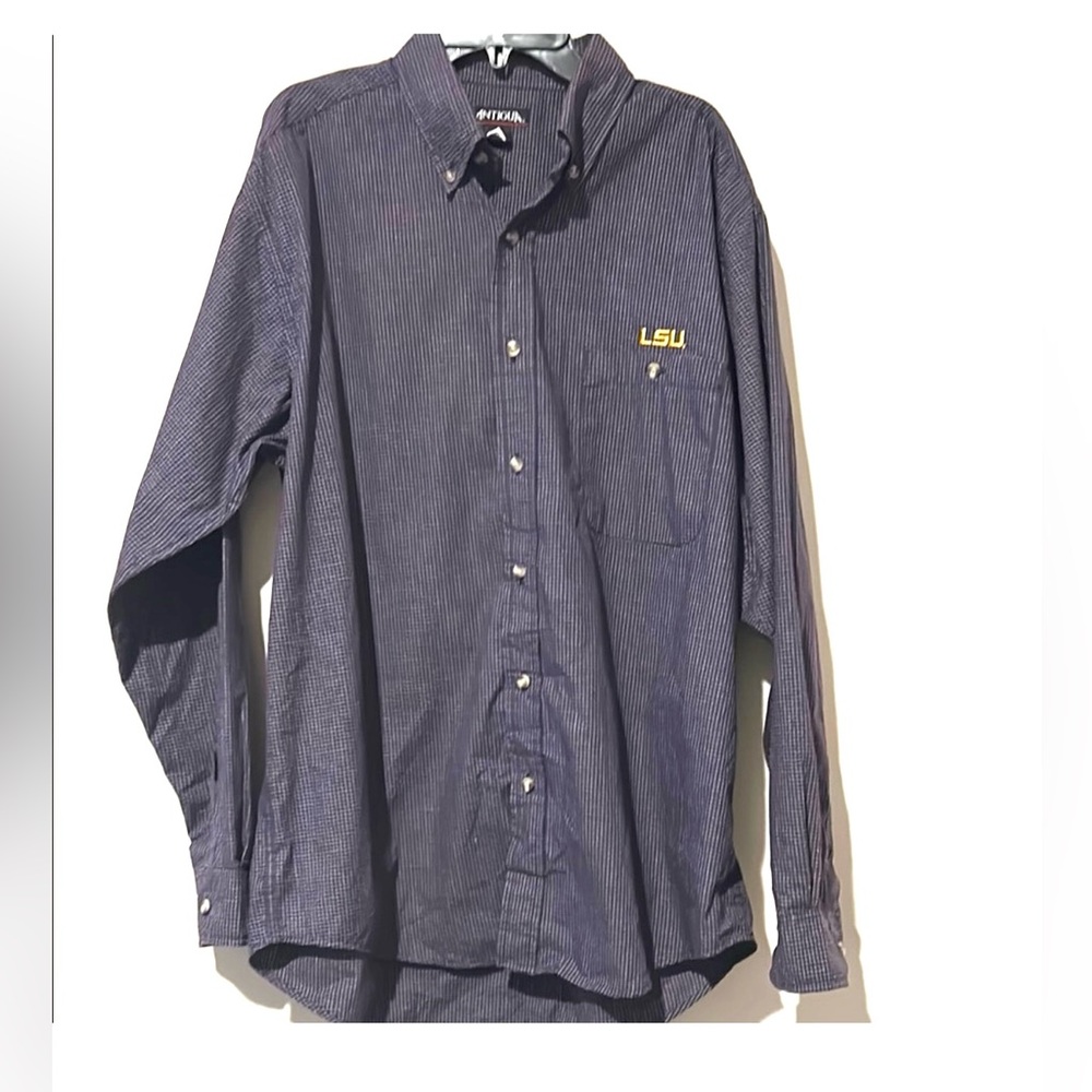 LSU Size M Men's Navy Blue Striped Shirt by Antigua